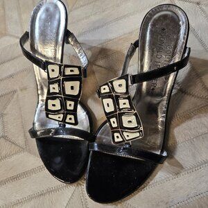 Donald pliner couture black and white strappy stiletto sandals